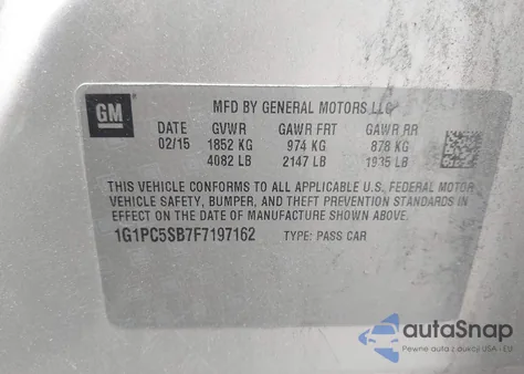 2015 Chevrolet Cruze 1Lt Auto from USA, damaged, VIN 1G1PC5SB7F7197162